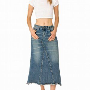 Mudd Jeans Denim Maxi Skirt Y2K Style Low Rise Medium Wash Distressed size 0